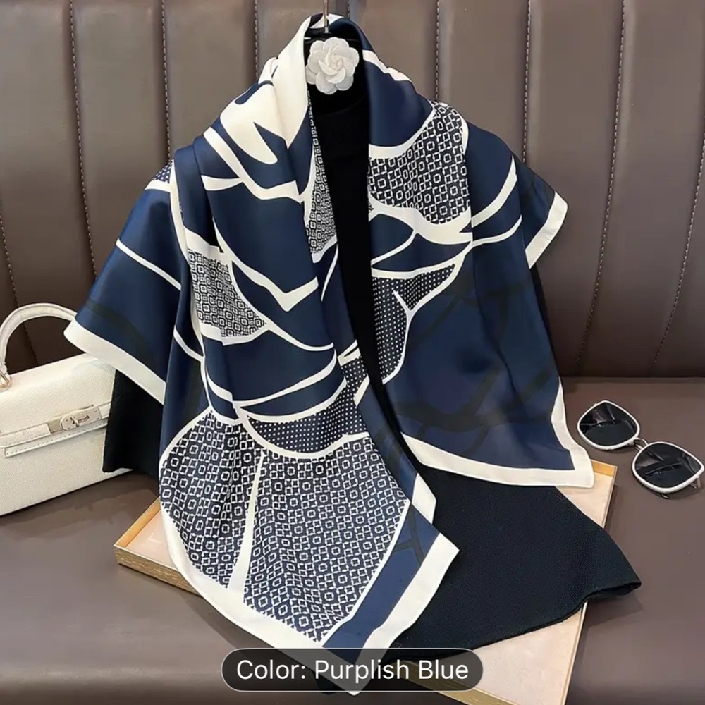 Add on + 3 🩷 Stylish Blue and White Floral Scarf